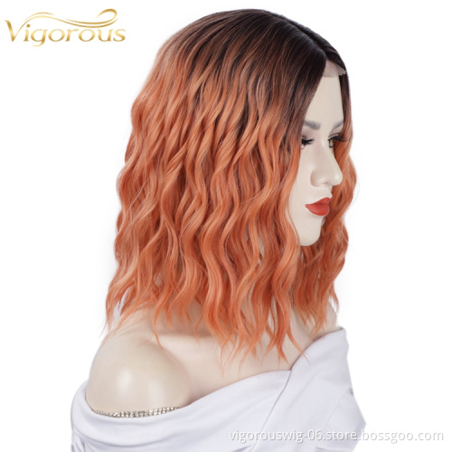 Vigorous Body Wave Ombre Black Brown Cheap Price Natural Lace Front For Black Women Short Bob Synthetic Hair Wigs